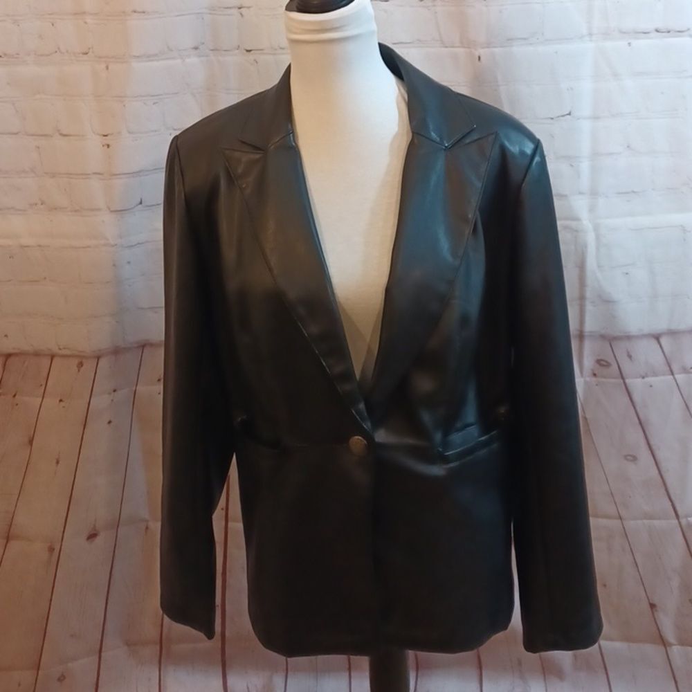 Peace Love World Black Soft Vegan Leather  Blazer Sz 12 New